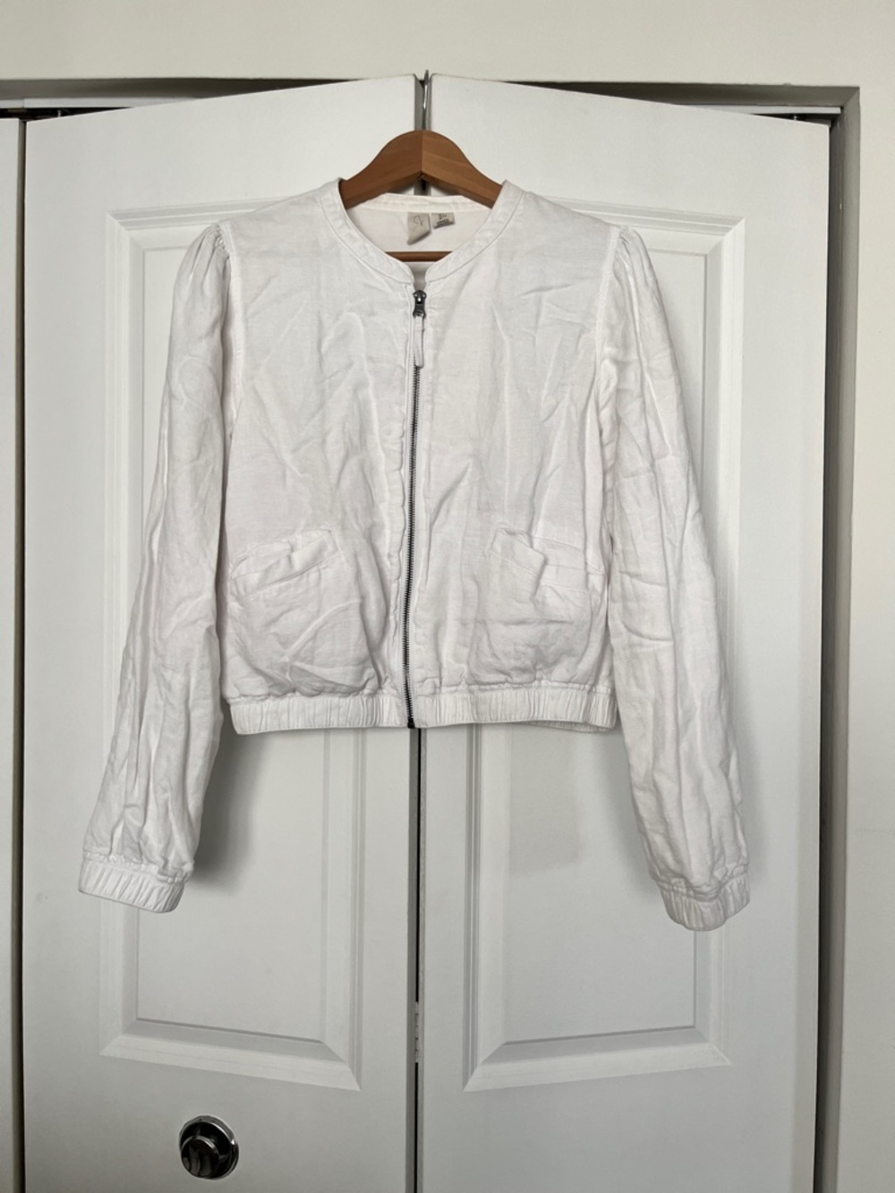 Joie White Zip-Front Bomber Jacket